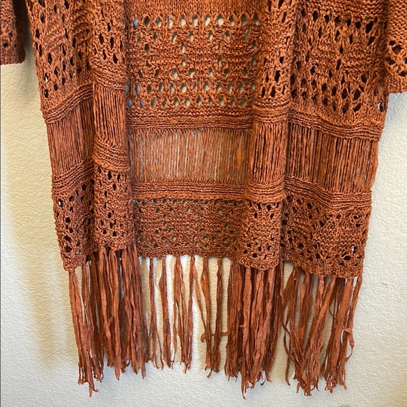 Reba Terracotta Open-Front Cardigan with Fringe - Picture 3 of 5